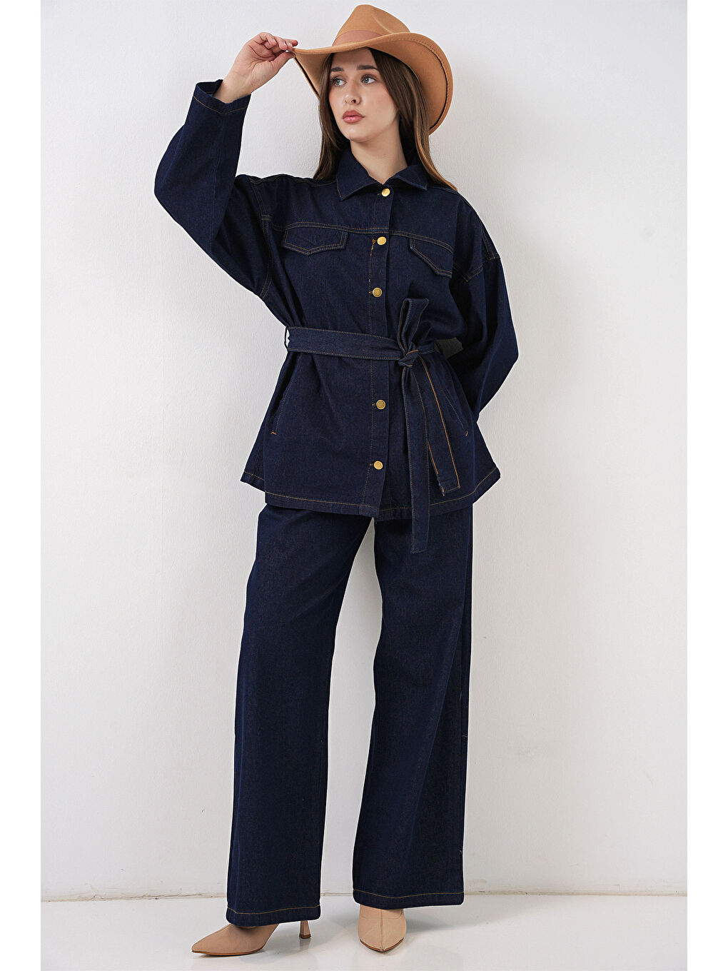 Kadın Ceket Pantolon Jean İkili Takım 30059 - Lacivert-2