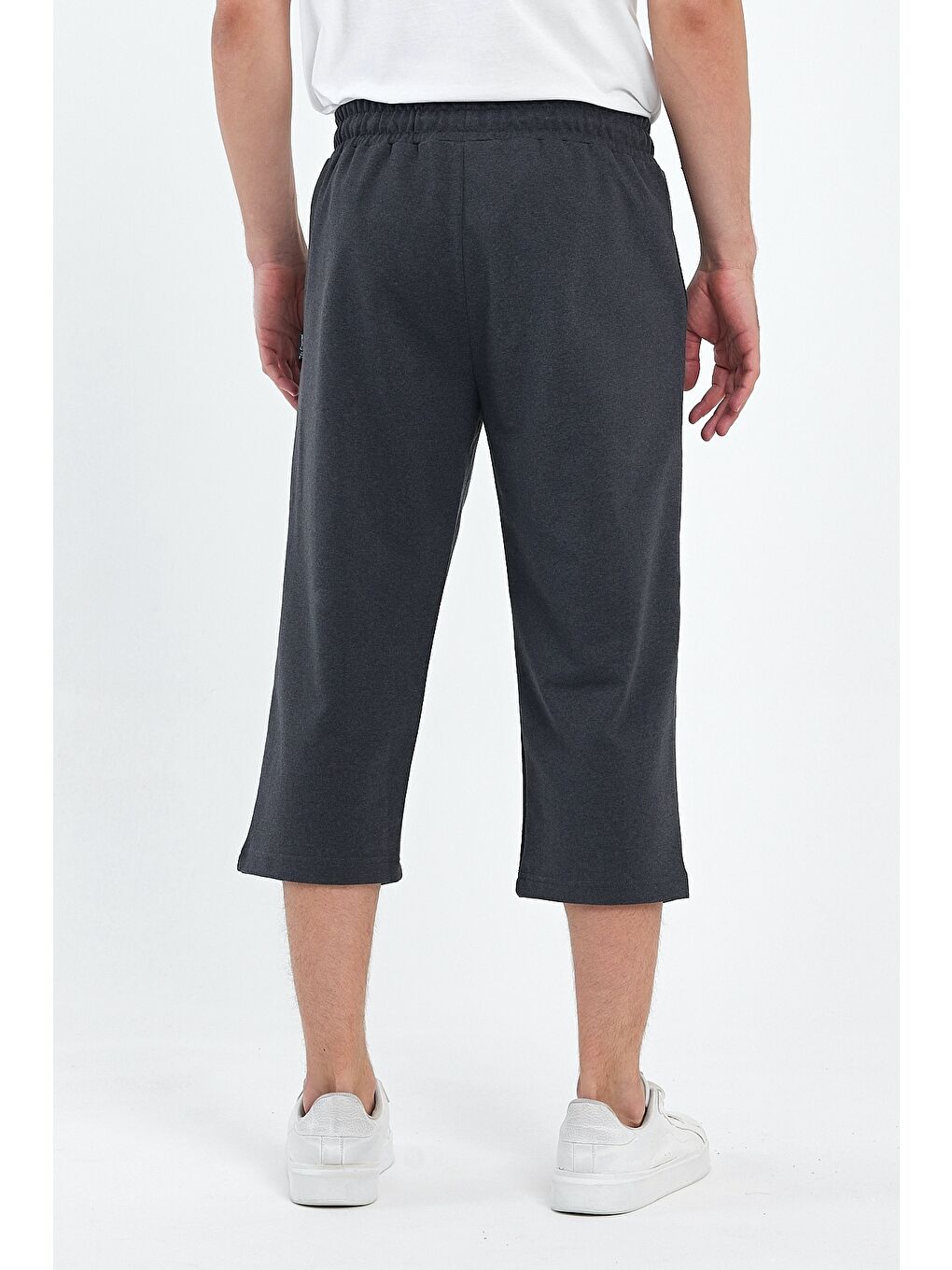 Erkek Yanları Cepli Antrasit Bermuda Diz Altı Kapri Beli Ayarlanabilir Lastikli Uzun Şort-5