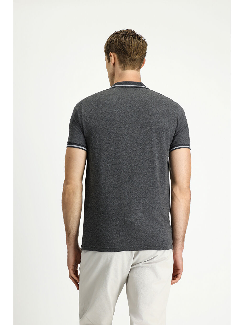 Antrasit Polo Yaka Slim Fit Dar Kesim Nakışlı Süprem Pamuklu Büyük Beden Tişört-4