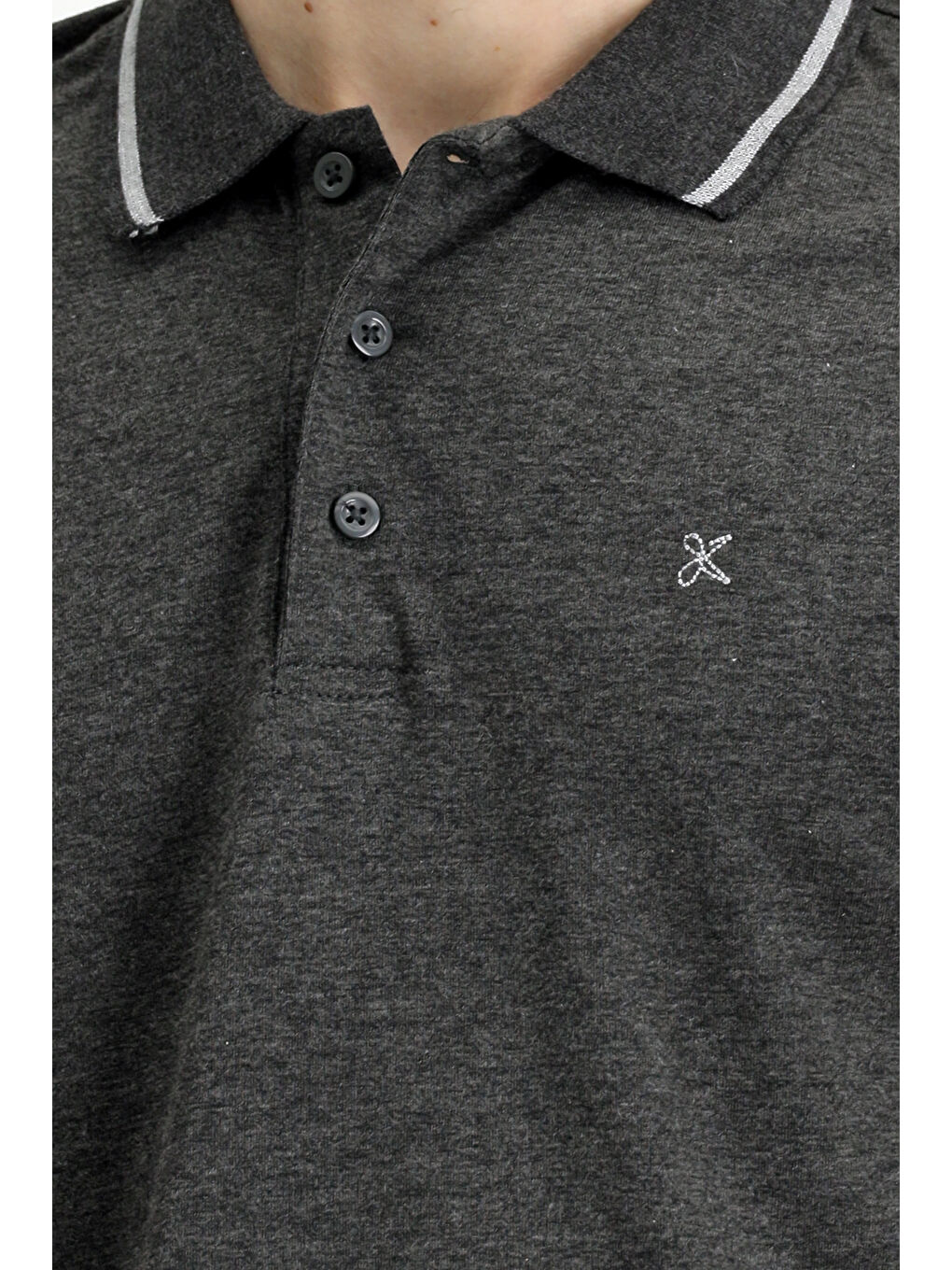 Antrasit Polo Yaka Slim Fit Dar Kesim Nakışlı Süprem Pamuklu Büyük Beden Tişört-5