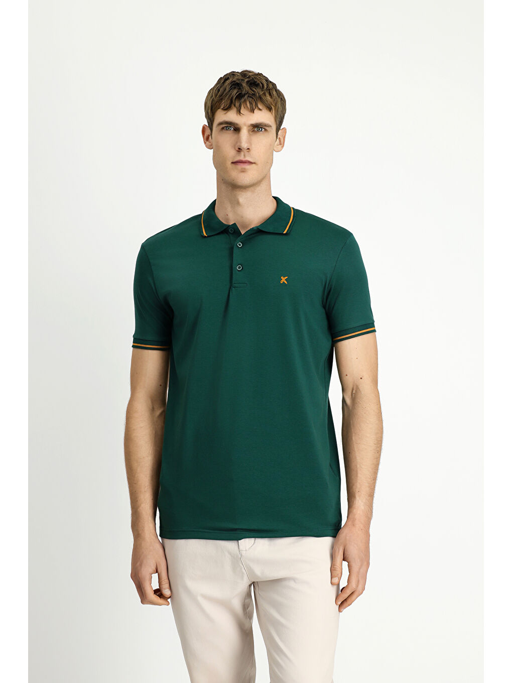 Yeşil Polo Yaka Slim Fit Dar Kesim Nakışlı Süprem Pamuklu Büyük Beden Tişört-4