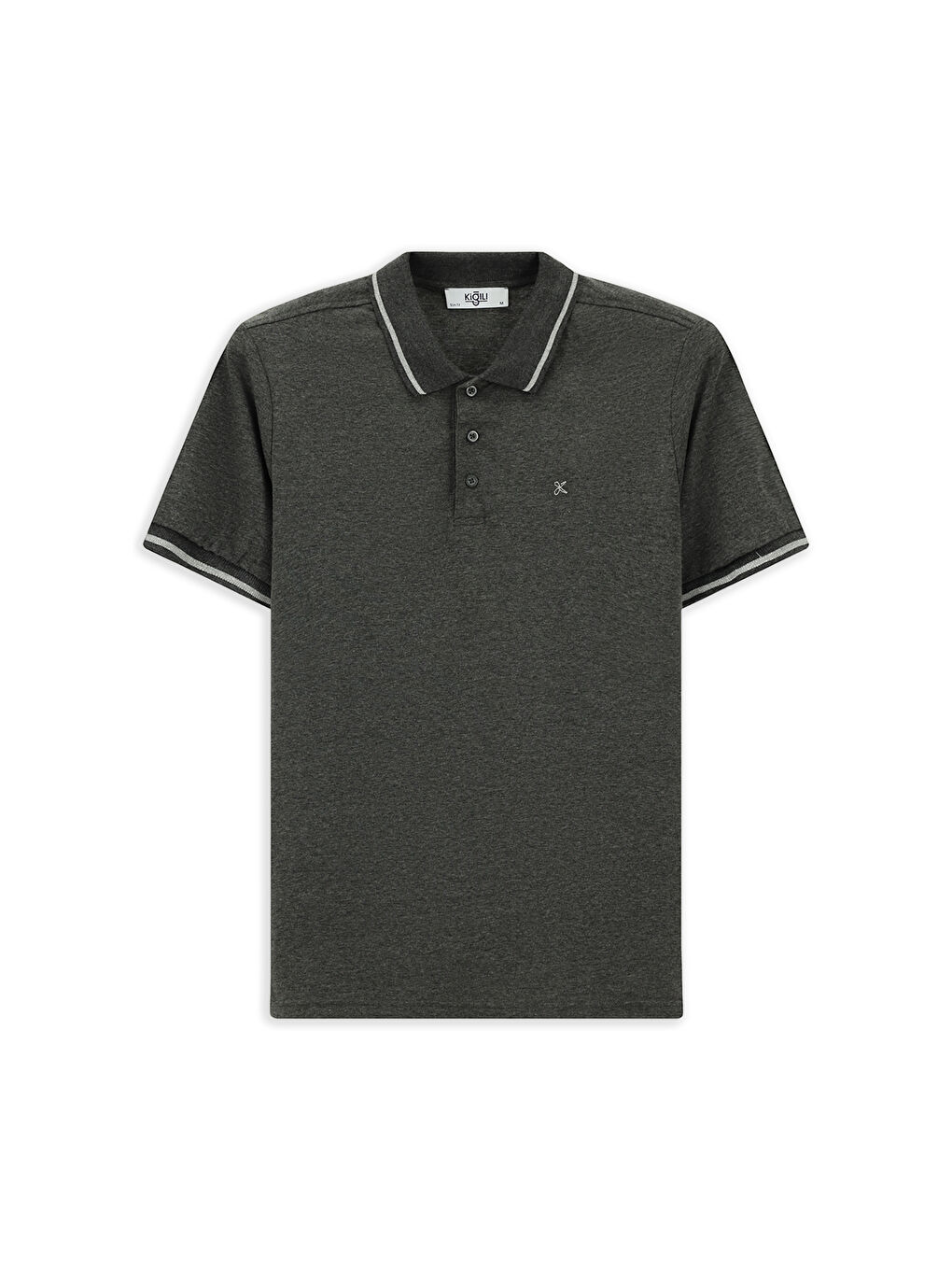 Antrasit Polo Yaka Slim Fit Dar Kesim Nakışlı Süprem Pamuklu Büyük Beden Tişört-6
