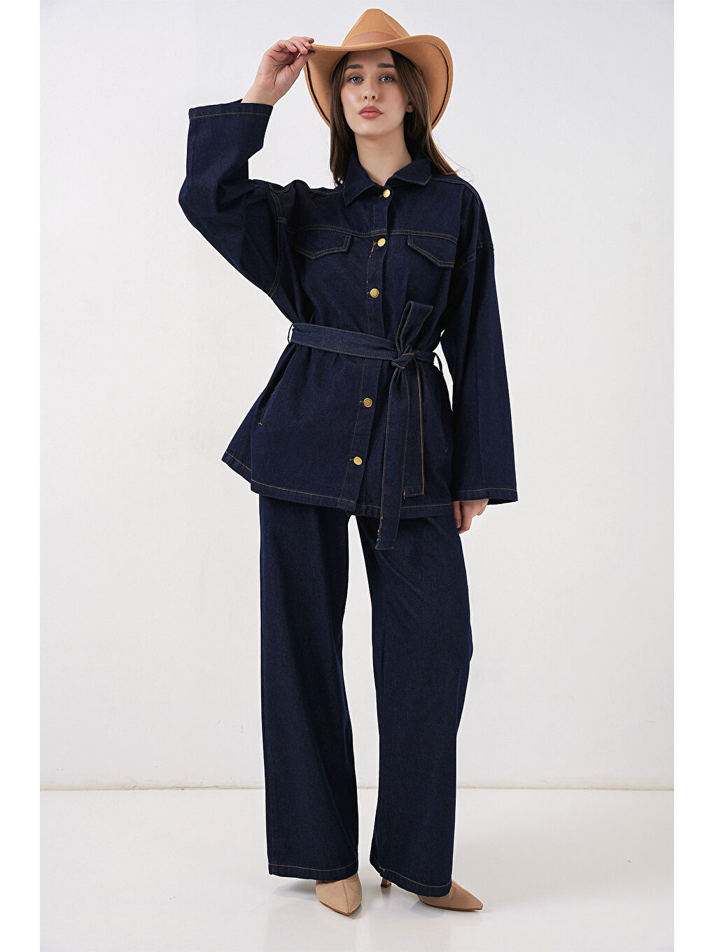 Kadın Ceket Pantolon Jean İkili Takım 30059 - Lacivert-3