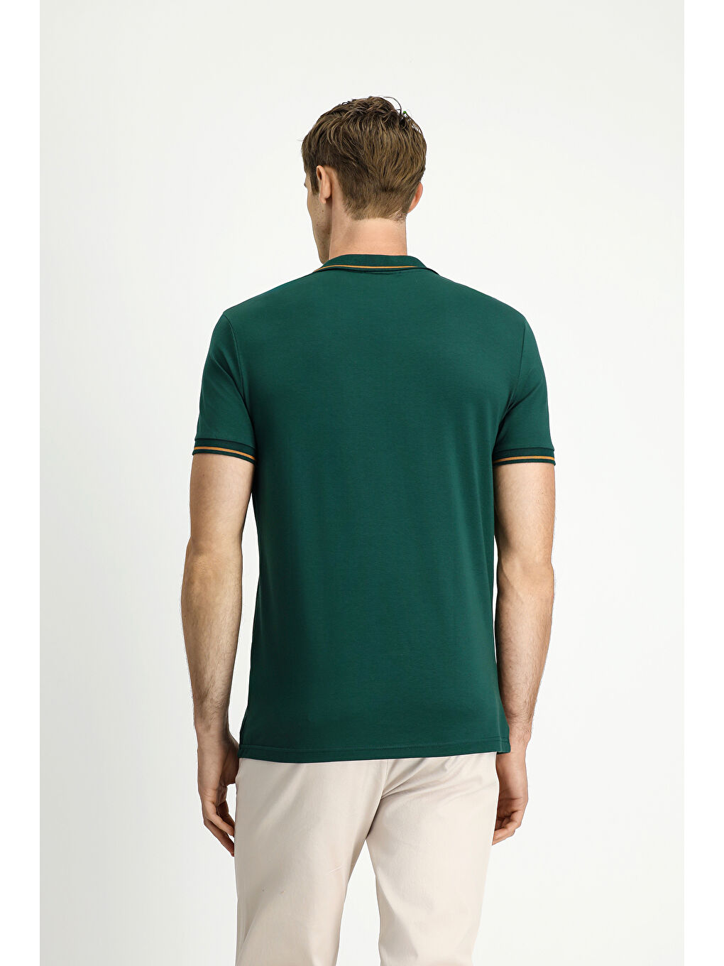 Yeşil Polo Yaka Slim Fit Dar Kesim Nakışlı Süprem Pamuklu Büyük Beden Tişört-5