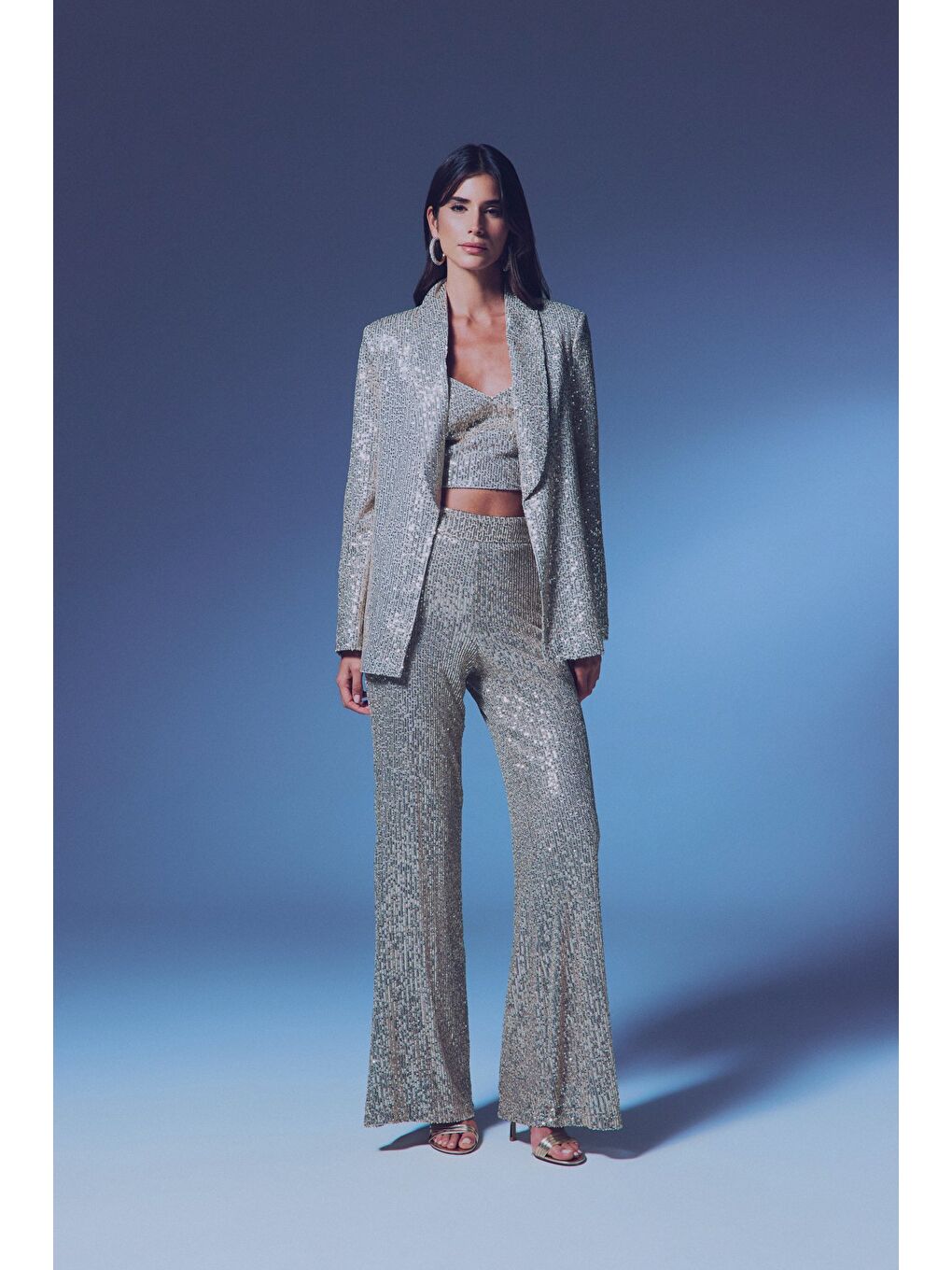 Payetli Salaş Pantolon - Bej