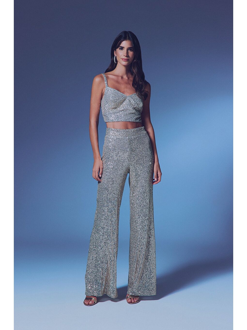 Payetli Salaş Pantolon - Bej-2