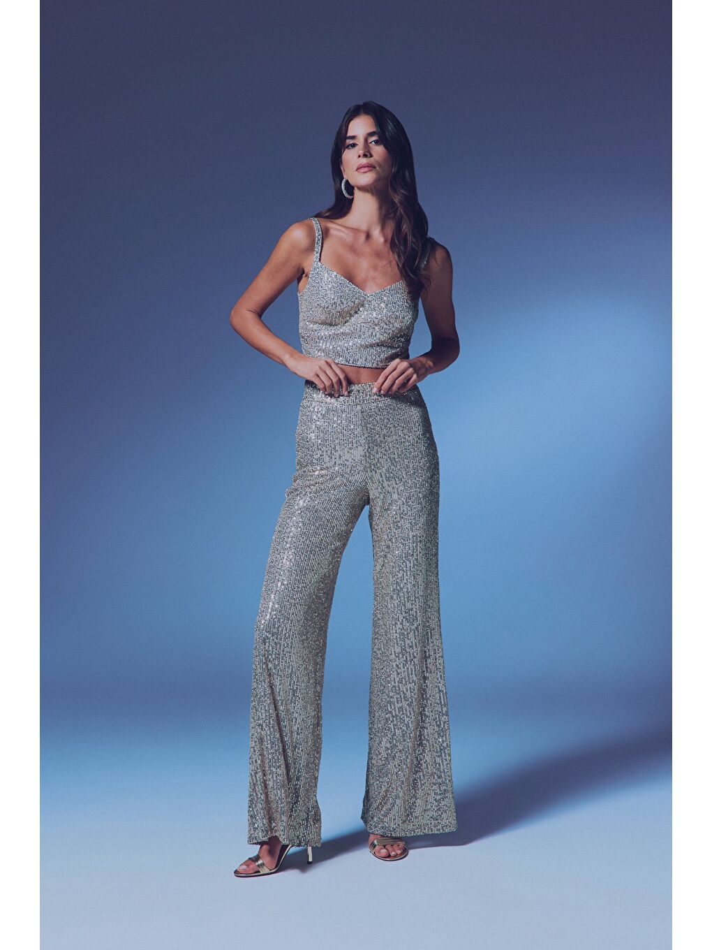 Payetli Salaş Pantolon - Bej-3