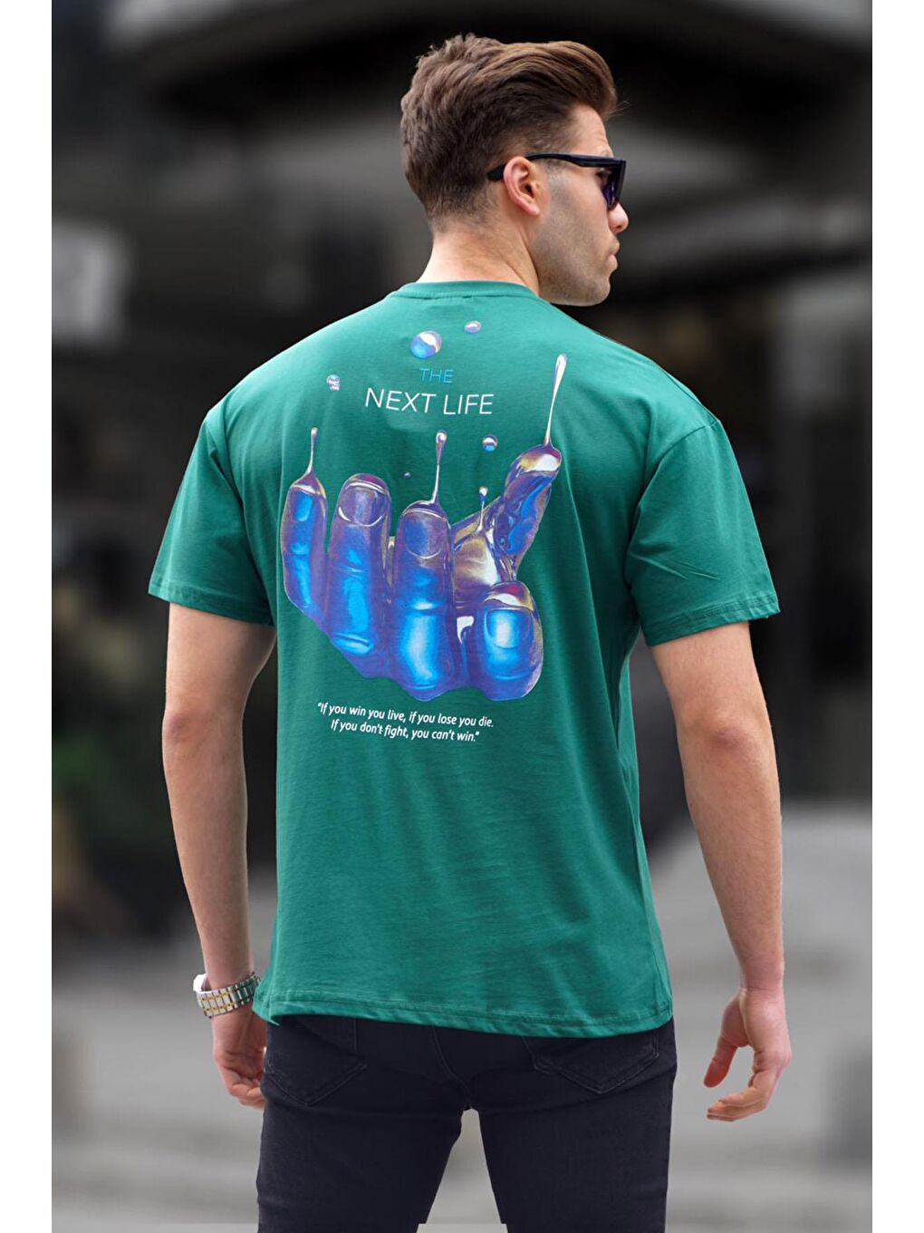 Koyu Yeşil Sırt Baskılı Regular fit Erkek %100 Pamuk Tişört 6121-1