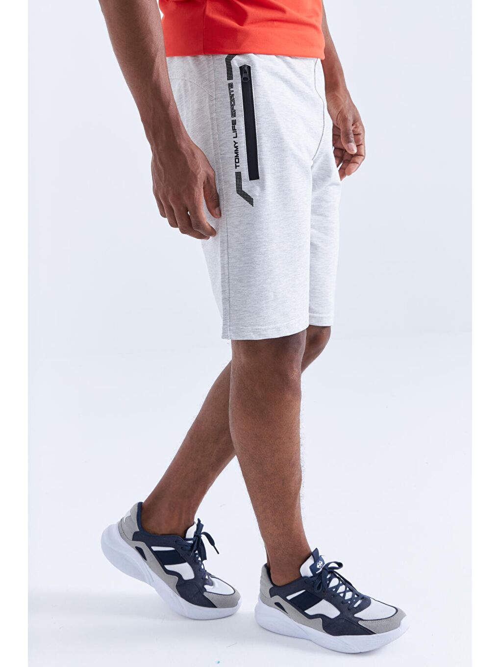 Beyaz Kar Melanj Fermuar Cepli Yazı Detaylı Standart Kalıp Erkek Şort - 81141-6