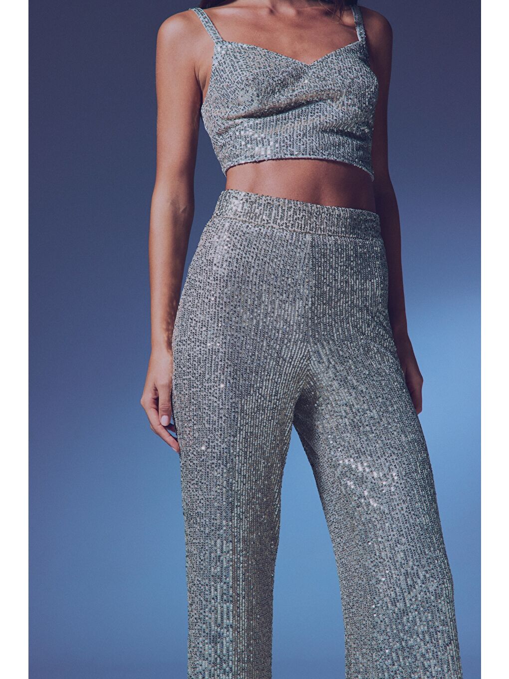 Payetli Salaş Pantolon - Bej-5