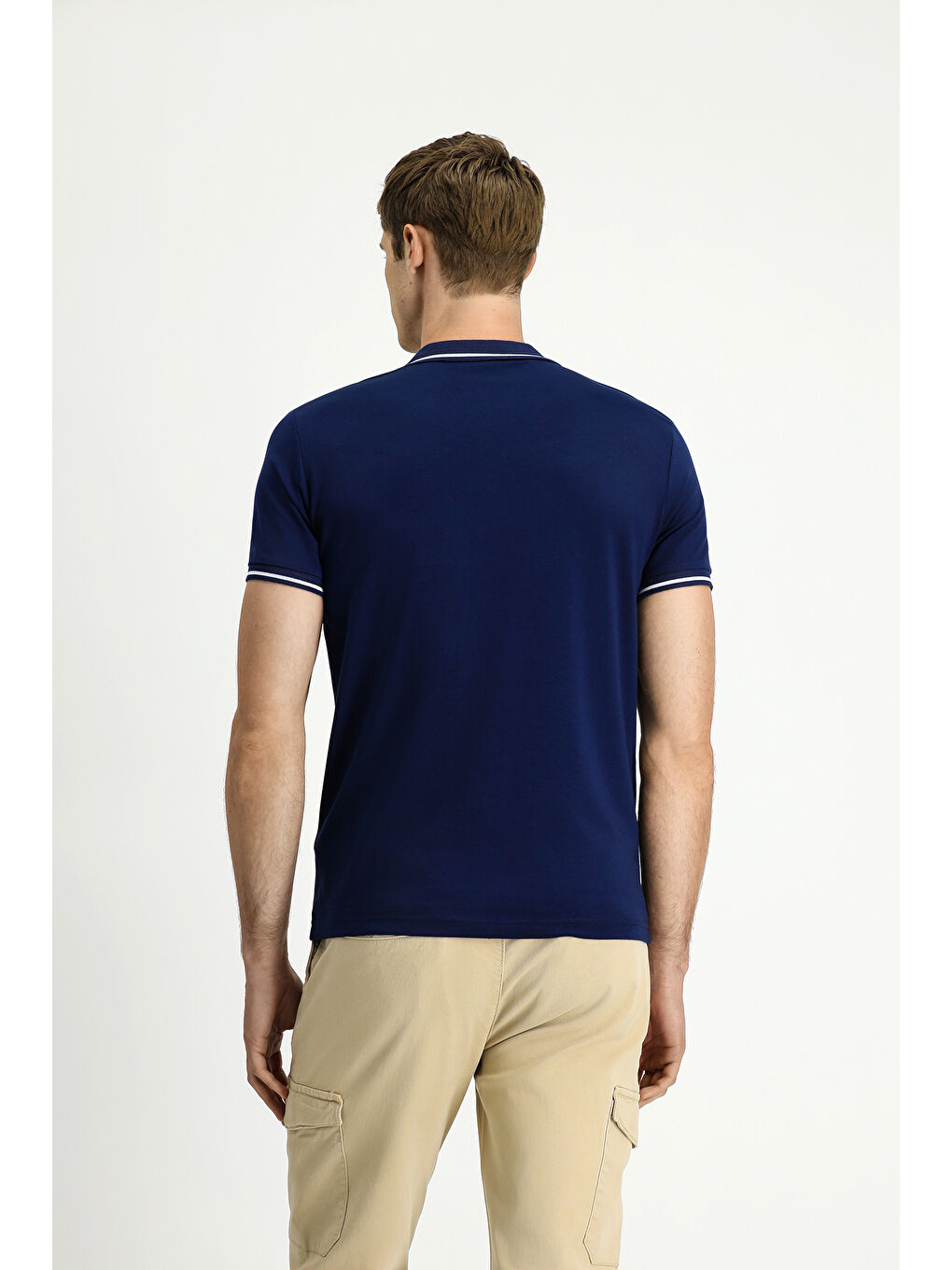 Lacivert Polo Yaka Slim Fit Dar Kesim Nakışlı Süprem Pamuklu Büyük Beden Tişört-5