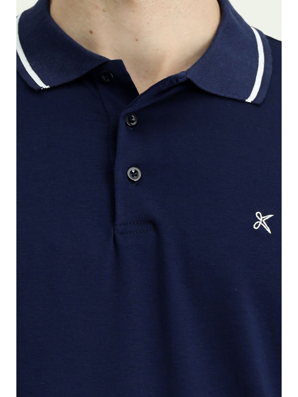 Lacivert Polo Yaka Slim Fit Dar Kesim Nakışlı Süprem Pamuklu Büyük Beden Tişört-6