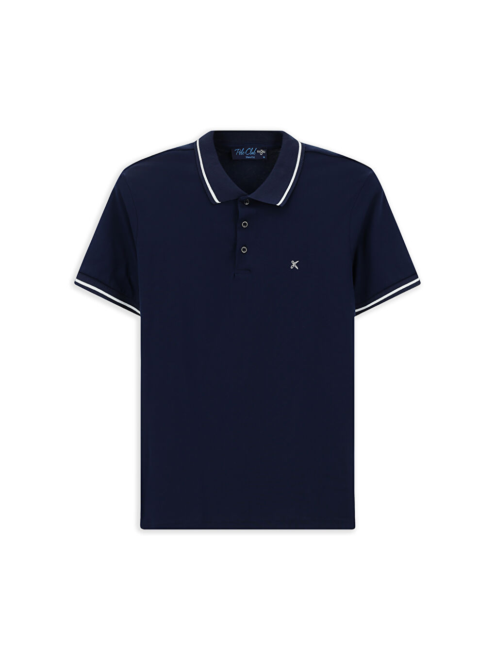 Lacivert Polo Yaka Slim Fit Dar Kesim Nakışlı Süprem Pamuklu Büyük Beden Tişört-7