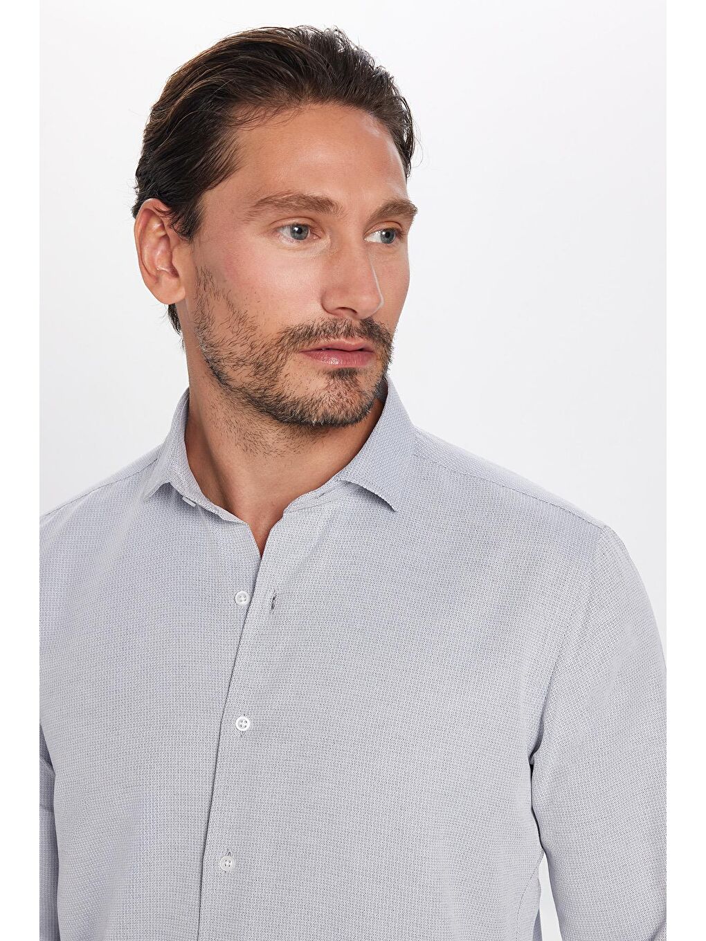 Erkek Regular Fit Klasik Kesim Pamuklu Kolay Ütü Armürlü Gri Gömlek-2