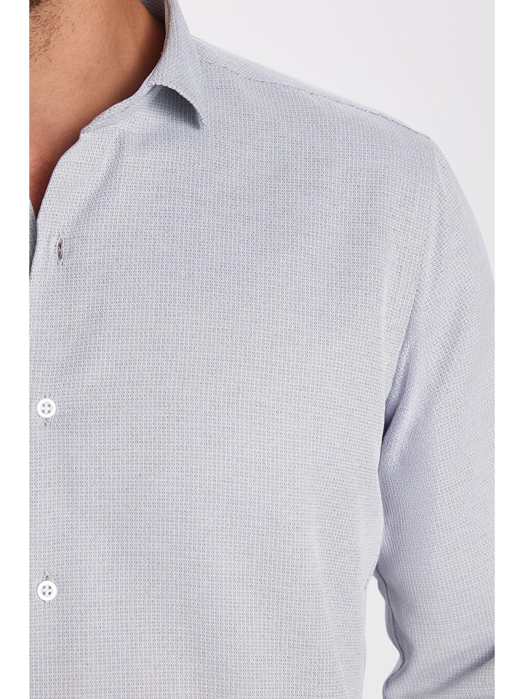 Erkek Regular Fit Klasik Kesim Pamuklu Kolay Ütü Armürlü Gri Gömlek-3