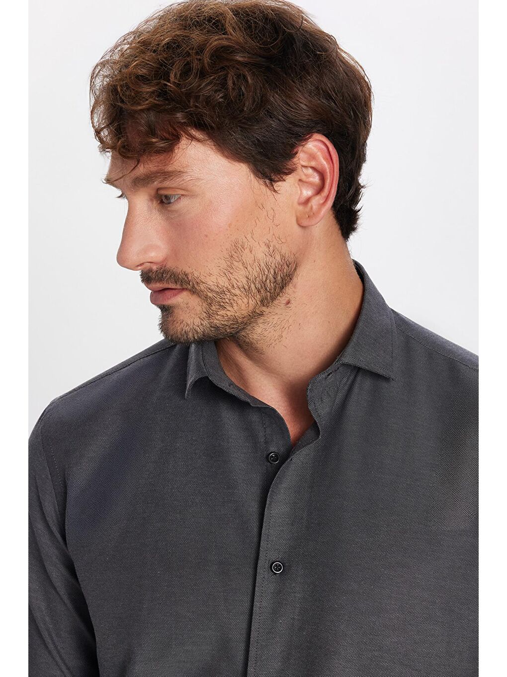 Erkek Regular Fit Klasik Kesim Pamuklu Kolay Ütü Armürlü Antrasit Gömlek-1