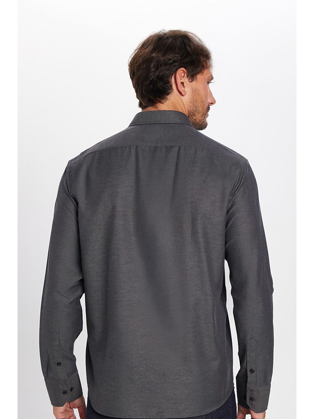 Erkek Regular Fit Klasik Kesim Pamuklu Kolay Ütü Armürlü Antrasit Gömlek-5
