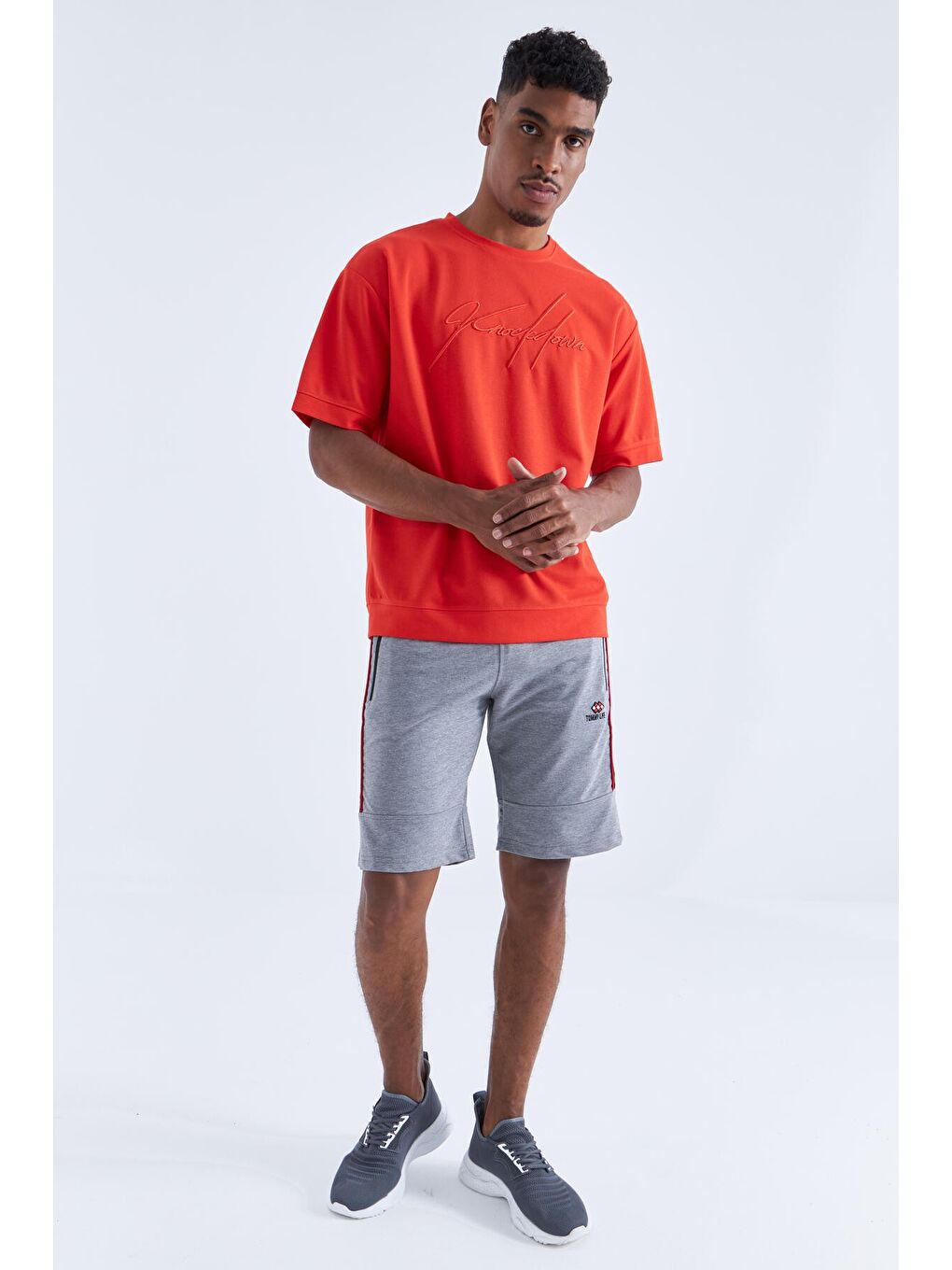 Gri Melanj Yan Şeritli Standart Kalıp Erkek Şort - 81148-4