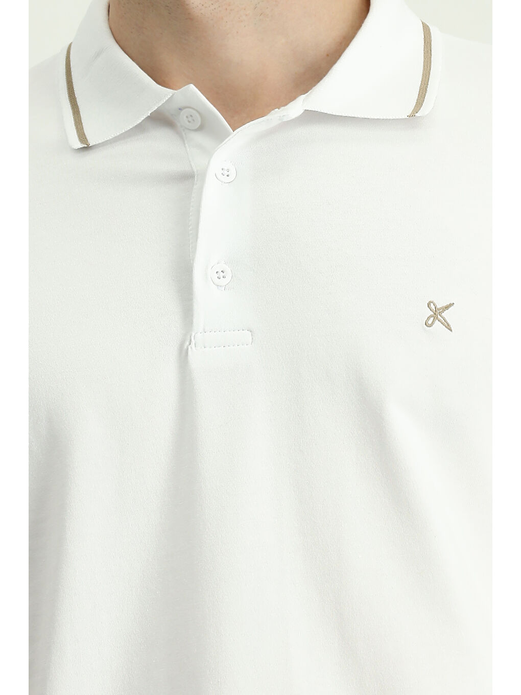 Beyaz Polo Yaka Slim Fit Dar Kesim Nakışlı Süprem Pamuklu Büyük Beden Tişört-6