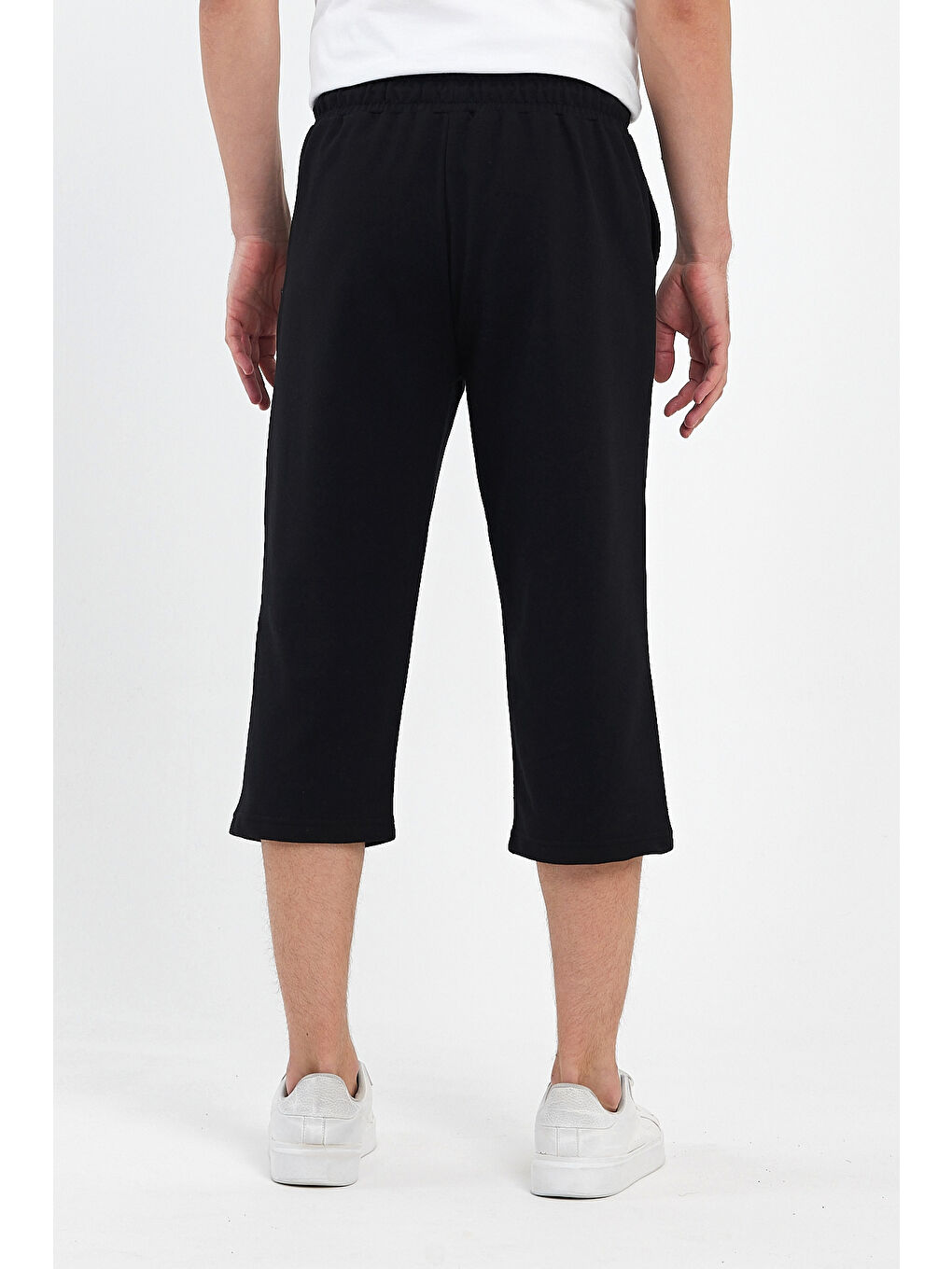 Erkek Yanları Cepli Siyah Bermuda Diz Altı Kapri Beli Ayarlanabilir Lastikli Uzun Şort-5