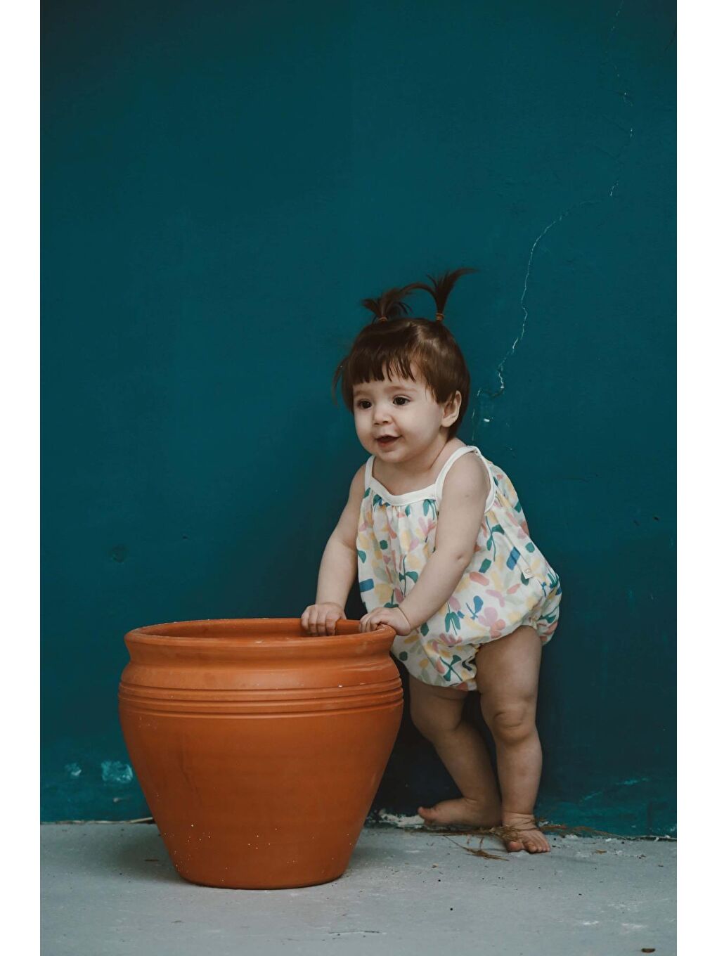 Bej Renkli Baskılı Bebek İp Askılı Tulum-4