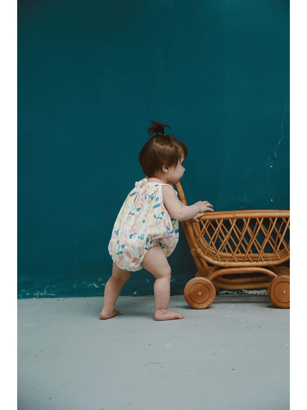 Bej Renkli Baskılı Bebek İp Askılı Tulum-7