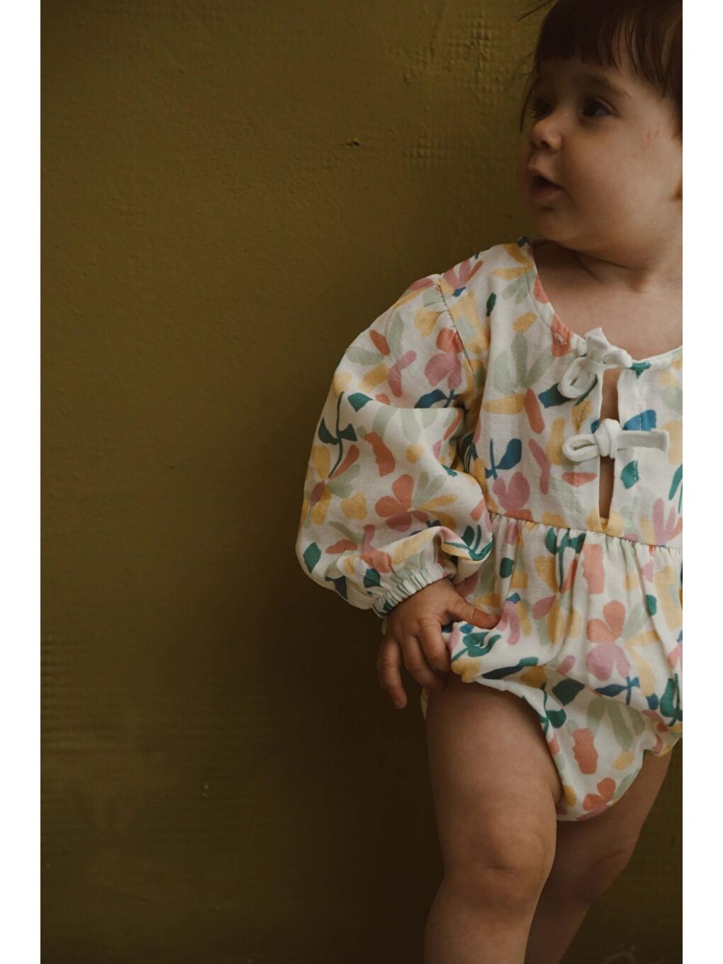 Bej Renkli Baskılı Bebek Uzun Kollu Tulum-1