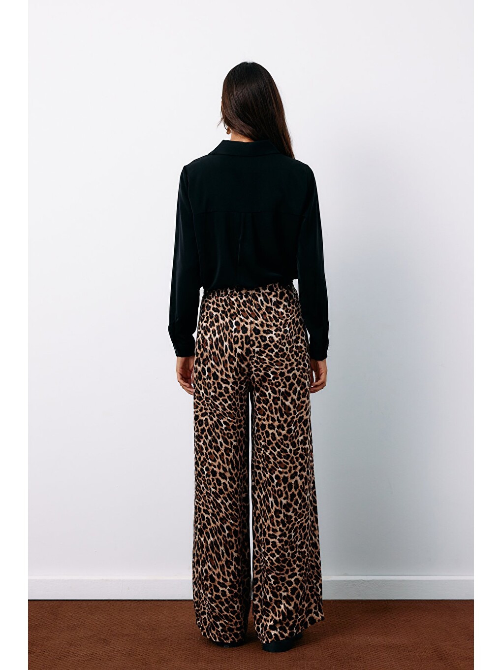 Kahverengi Yüksek Bel Leopar Pantolon - Kahve-6