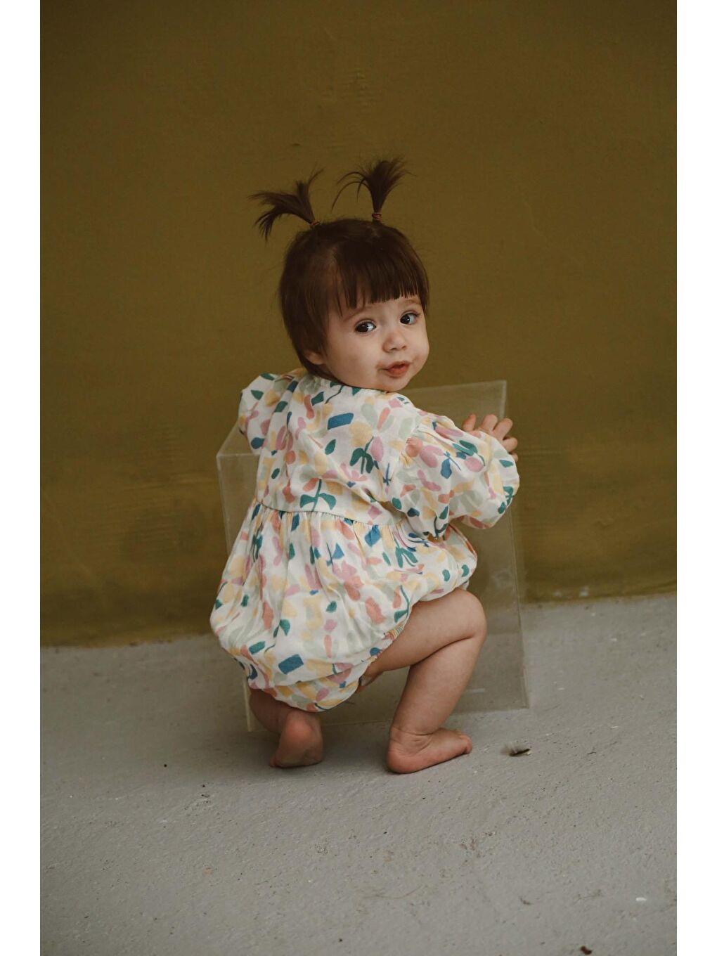 Bej Renkli Baskılı Bebek Uzun Kollu Tulum-2