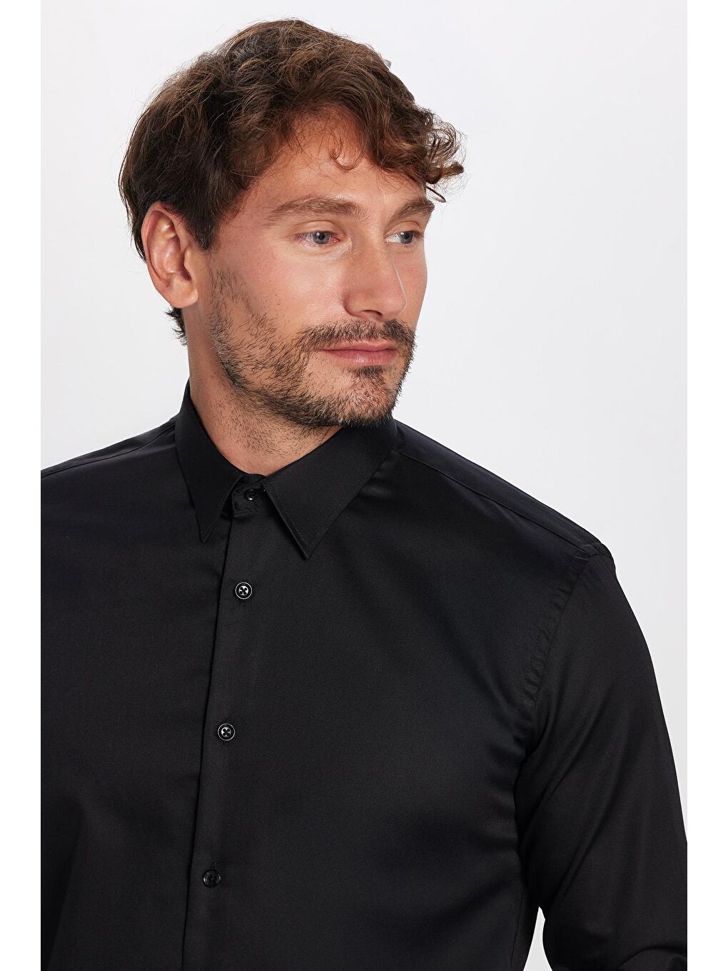 Slim Fit Siyah Non-Iron Pamuklu Doğa Dostu Ekoteks Belgeli Ütü Gerektirmez Gömlek-1