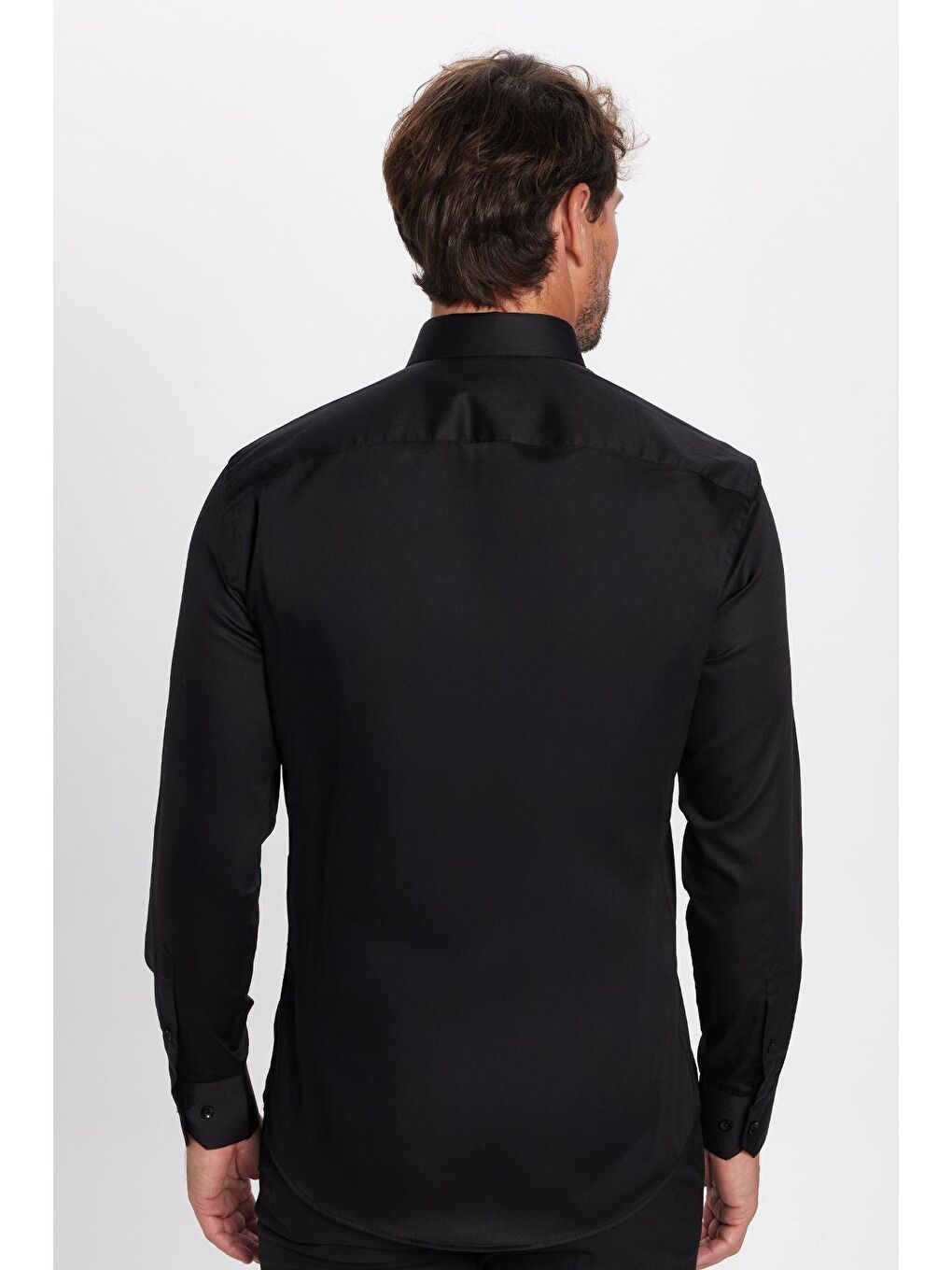 Slim Fit Siyah Non-Iron Pamuklu Doğa Dostu Ekoteks Belgeli Ütü Gerektirmez Gömlek-2