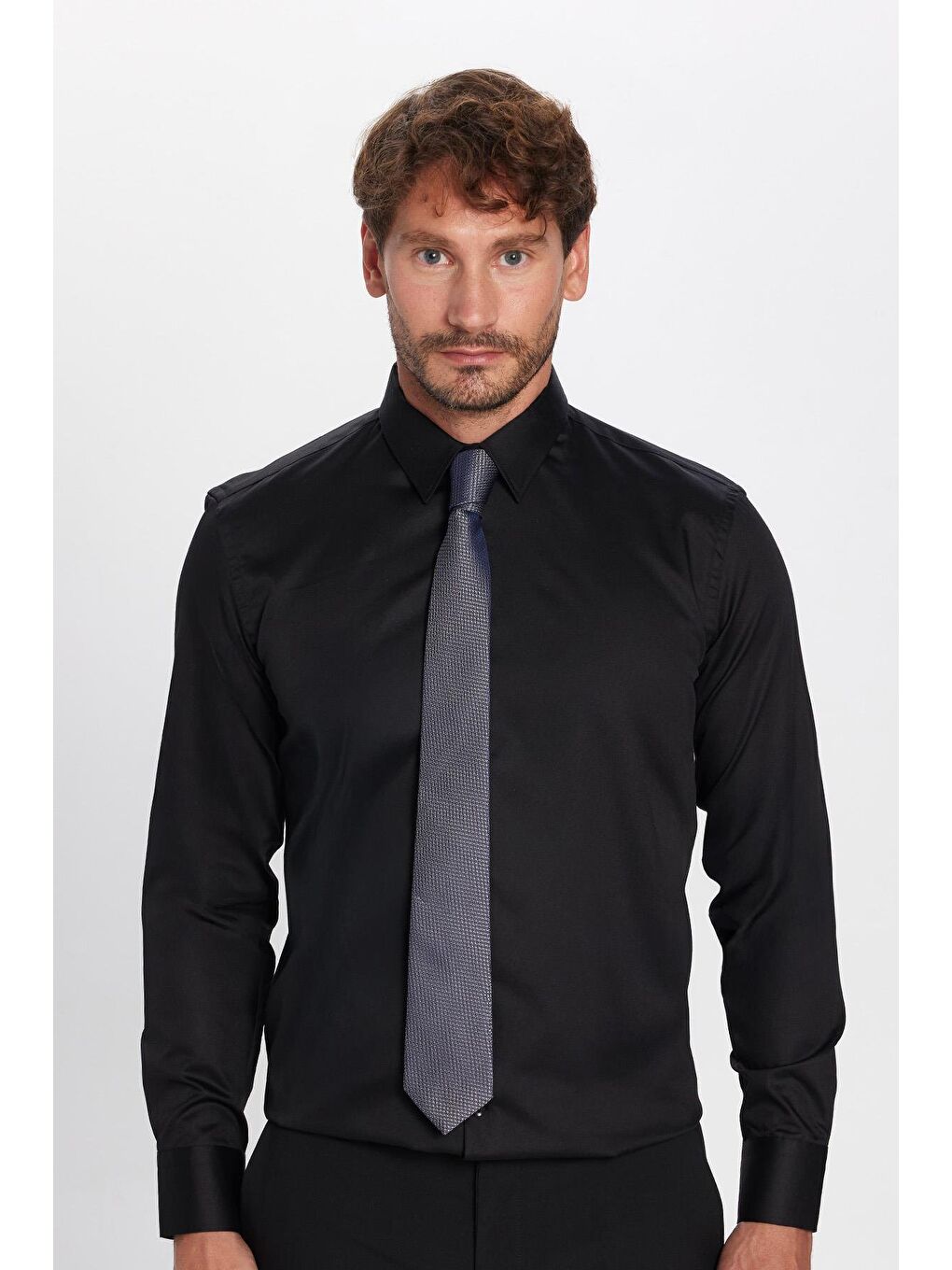 Slim Fit Siyah Non-Iron Pamuklu Doğa Dostu Ekoteks Belgeli Ütü Gerektirmez Gömlek-4