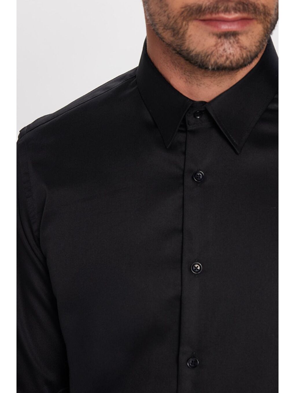 Slim Fit Siyah Non-Iron Pamuklu Doğa Dostu Ekoteks Belgeli Ütü Gerektirmez Gömlek-5