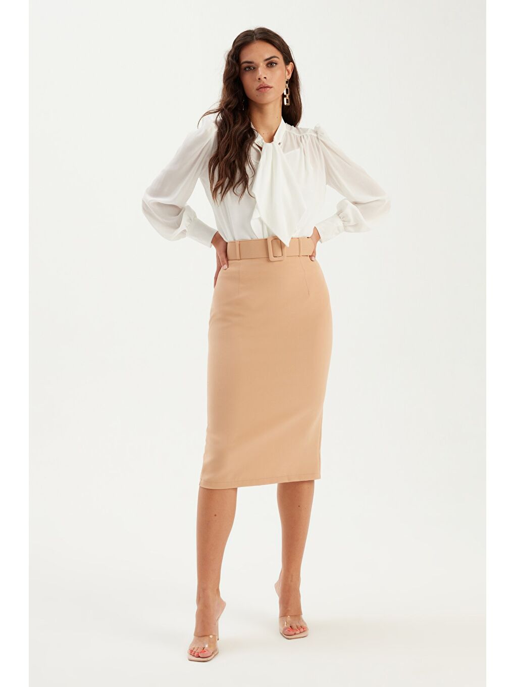Kahverengi Kemerli Kalem Etek - Camel-1
