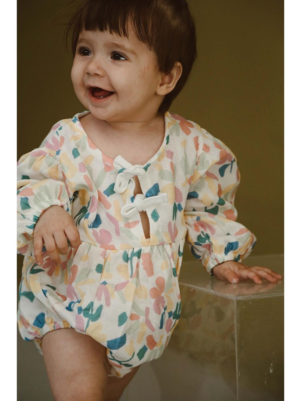 Bej Renkli Baskılı Bebek Uzun Kollu Tulum-7