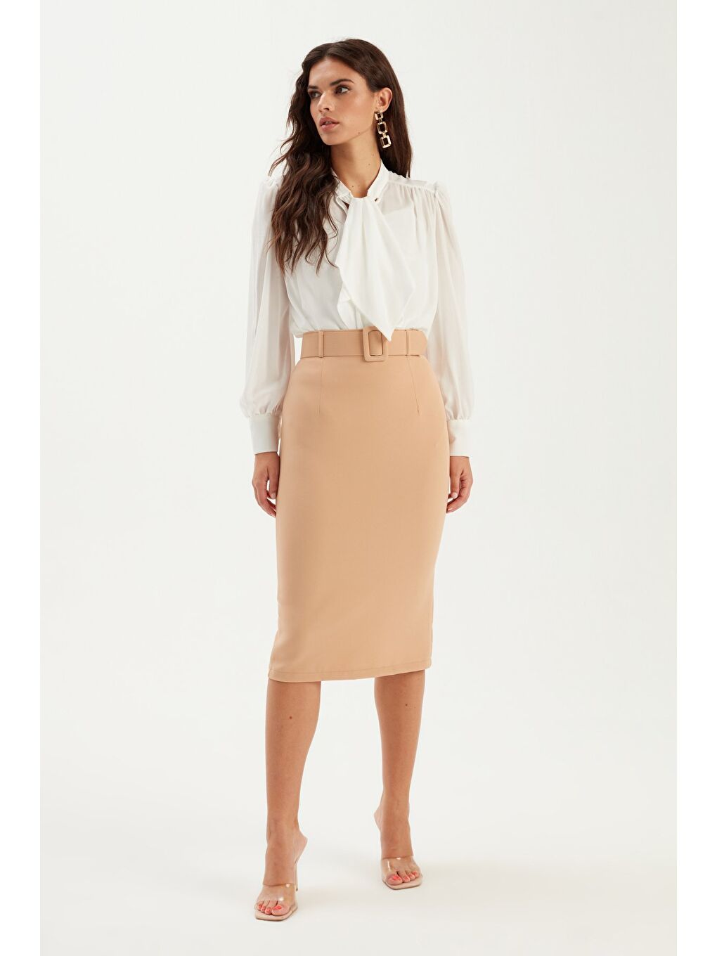 Kahverengi Kemerli Kalem Etek - Camel-3