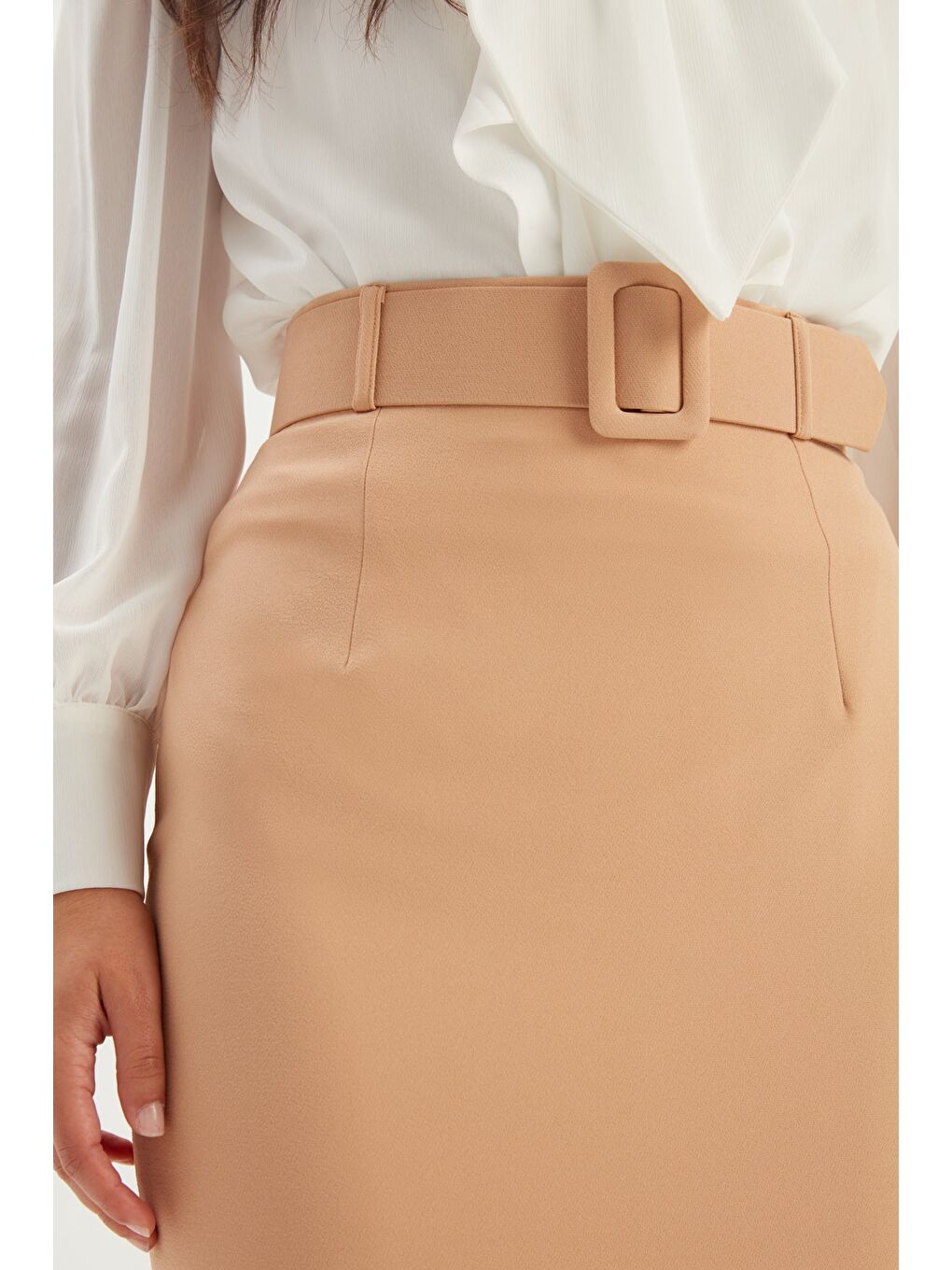 Kahverengi Kemerli Kalem Etek - Camel-4
