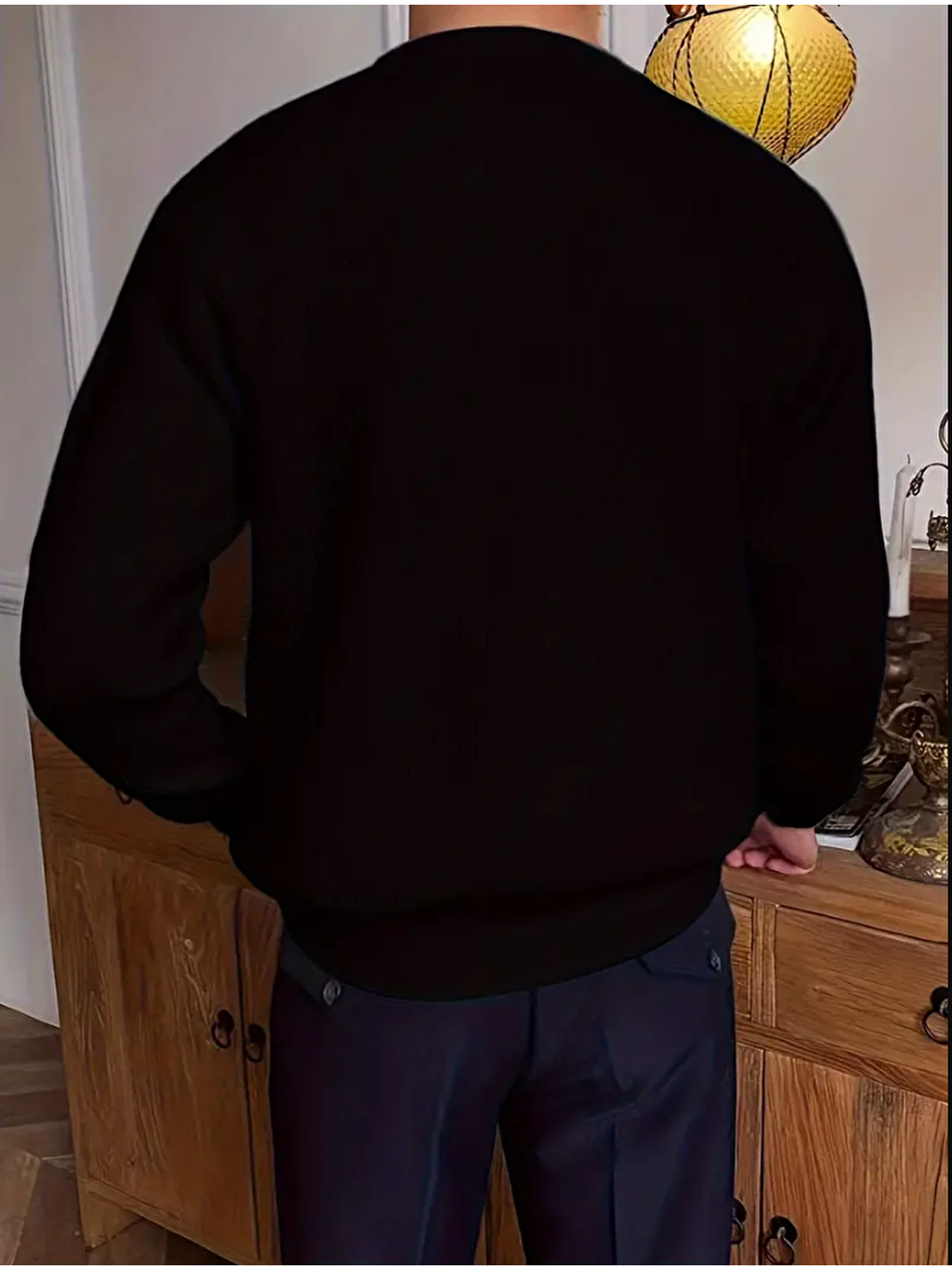 Erkek Siyah Regular Fit Bisiklet Yaka Örgülü Triko-2