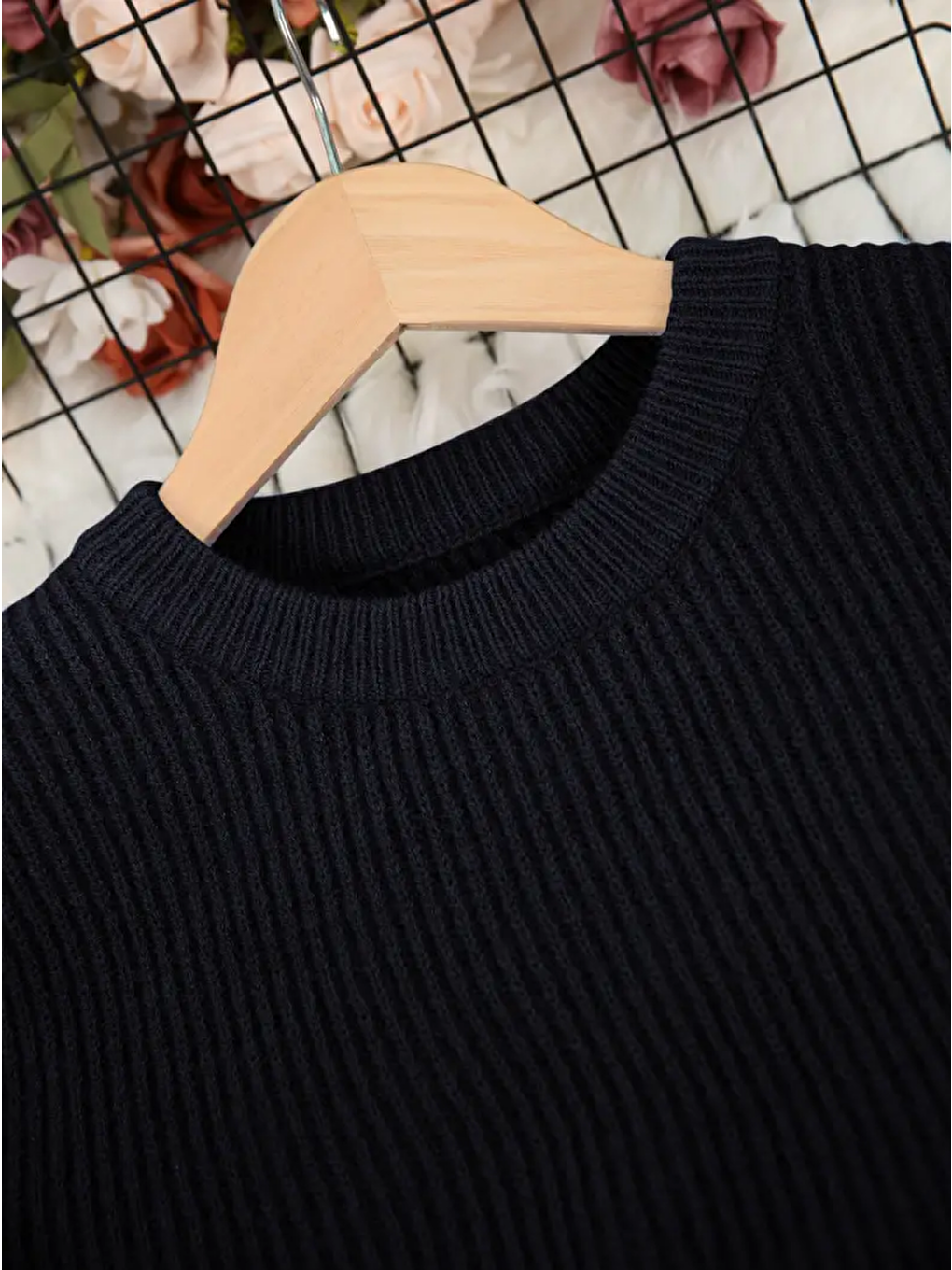 Erkek Siyah Regular Fit Bisiklet Yaka Örgülü Triko-3