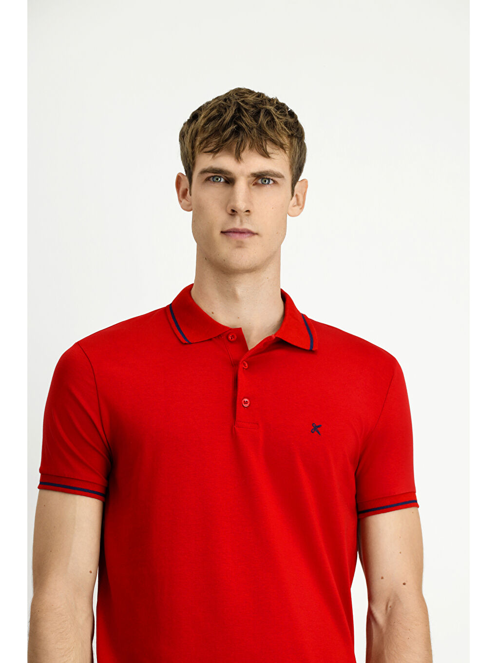 Kırmızı Polo Yaka Slim Fit Dar Kesim Nakışlı Süprem Pamuklu Büyük Beden Tişört-4
