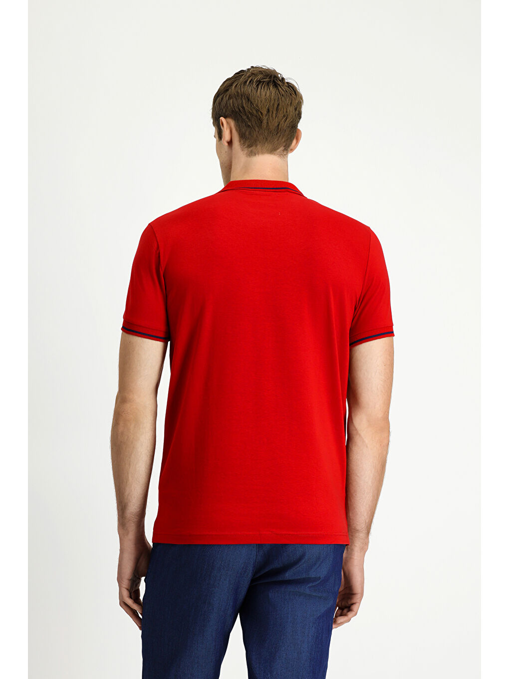 Kırmızı Polo Yaka Slim Fit Dar Kesim Nakışlı Süprem Pamuklu Büyük Beden Tişört-5