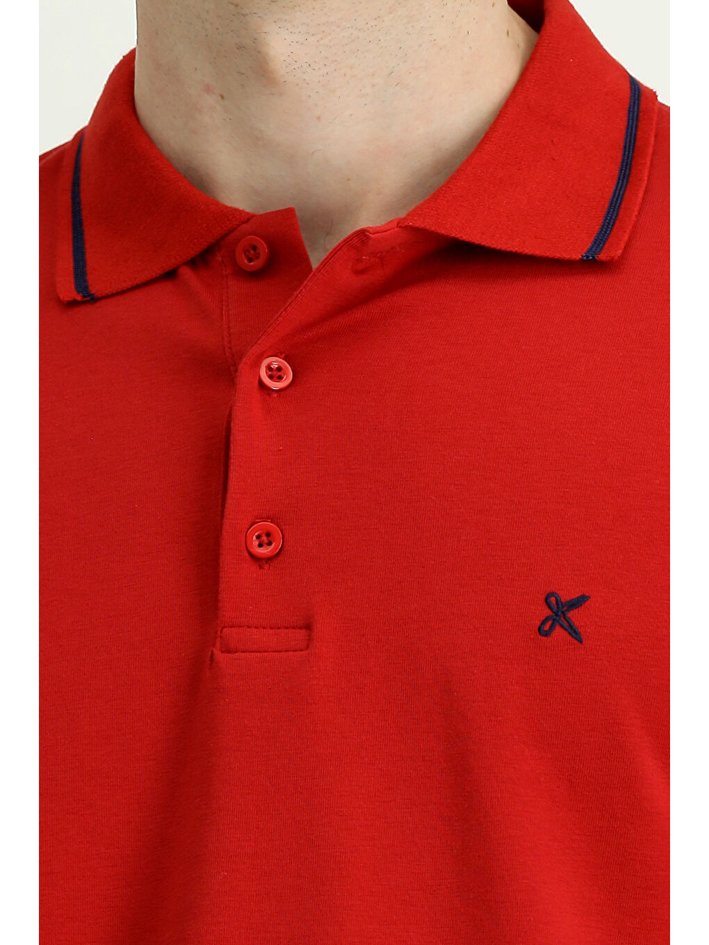 Kırmızı Polo Yaka Slim Fit Dar Kesim Nakışlı Süprem Pamuklu Büyük Beden Tişört-6