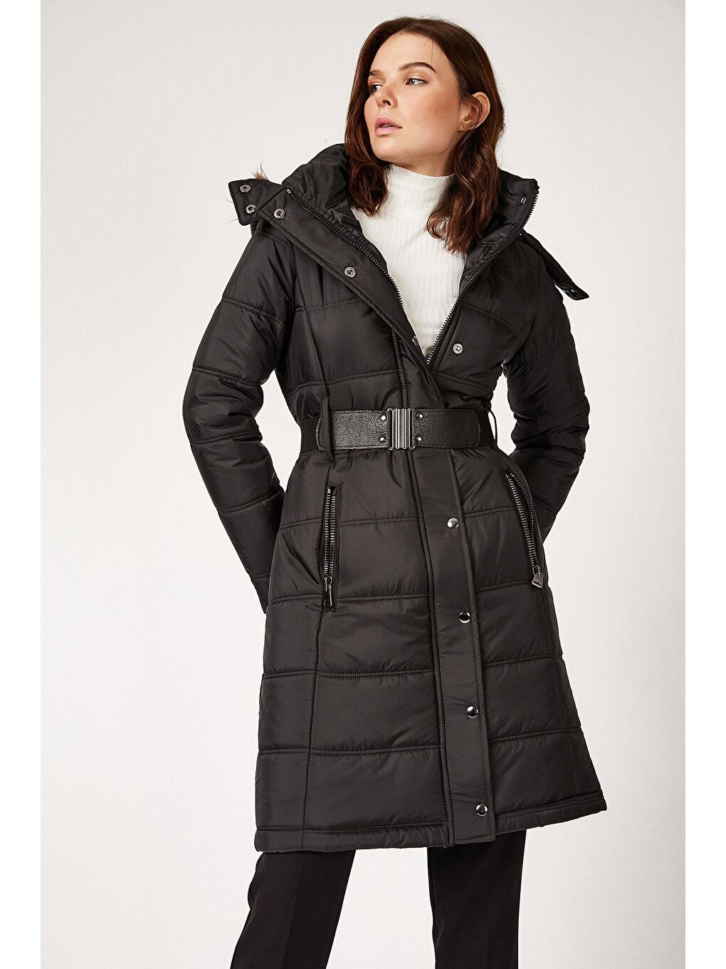 5081 KEMERLİ ŞİŞME KABAN - Siyah-1