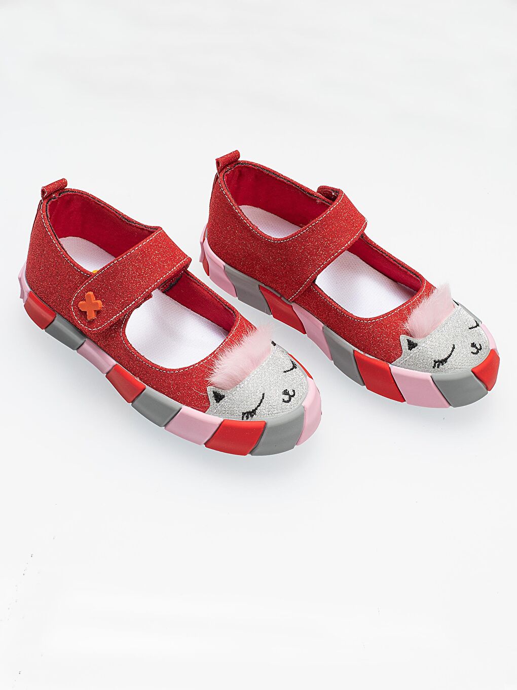 Casabony Kirmizi Kırmızı Simli Kedi Kız Sneaker Babet - 1