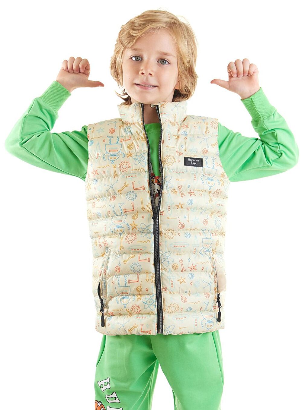 Ekru Erkek Çocuk Robot Baskılı Trend Şişme Yelek Ak213031-2