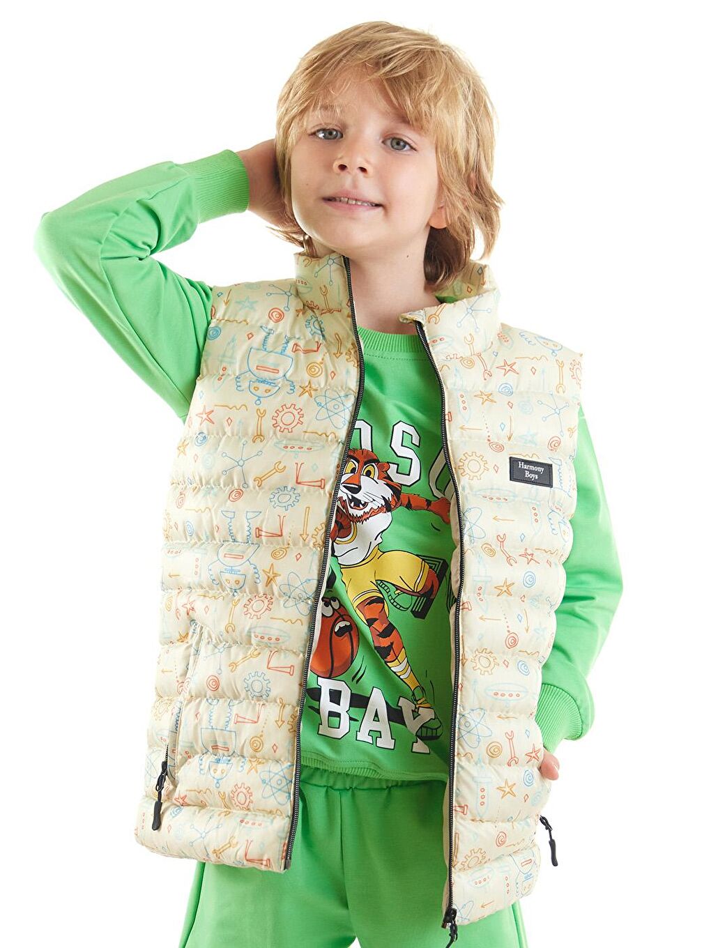 Ekru Erkek Çocuk Robot Baskılı Trend Şişme Yelek Ak213031-3