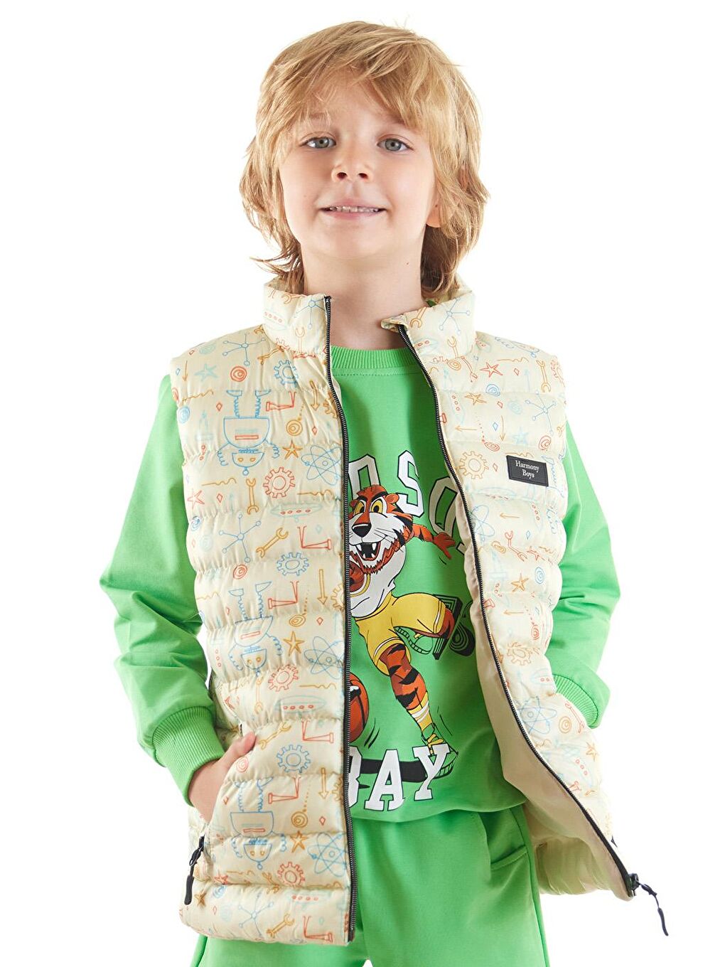 Ekru Erkek Çocuk Robot Baskılı Trend Şişme Yelek Ak213031-4