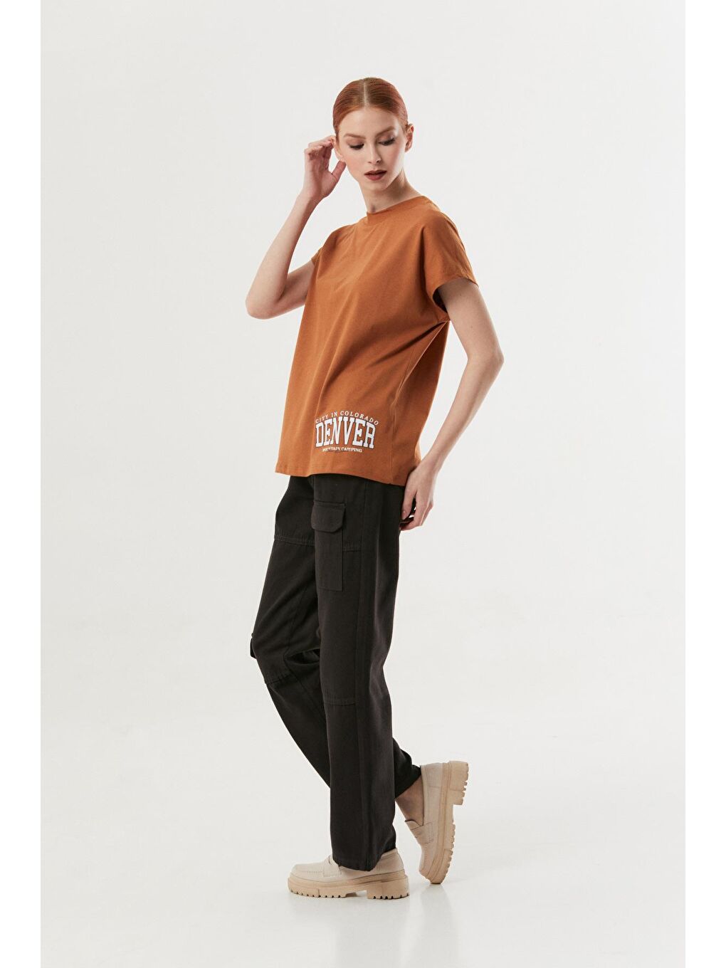 Sarı Denver Baskılı Dik Yaka Tişört-3