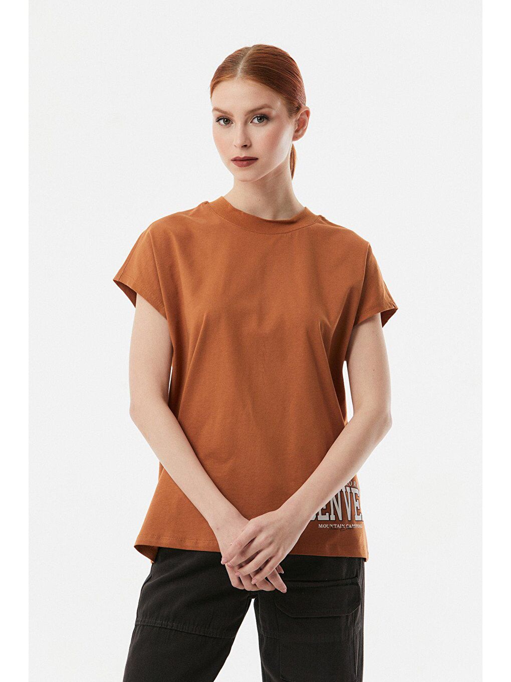 Sarı Denver Baskılı Dik Yaka Tişört-4