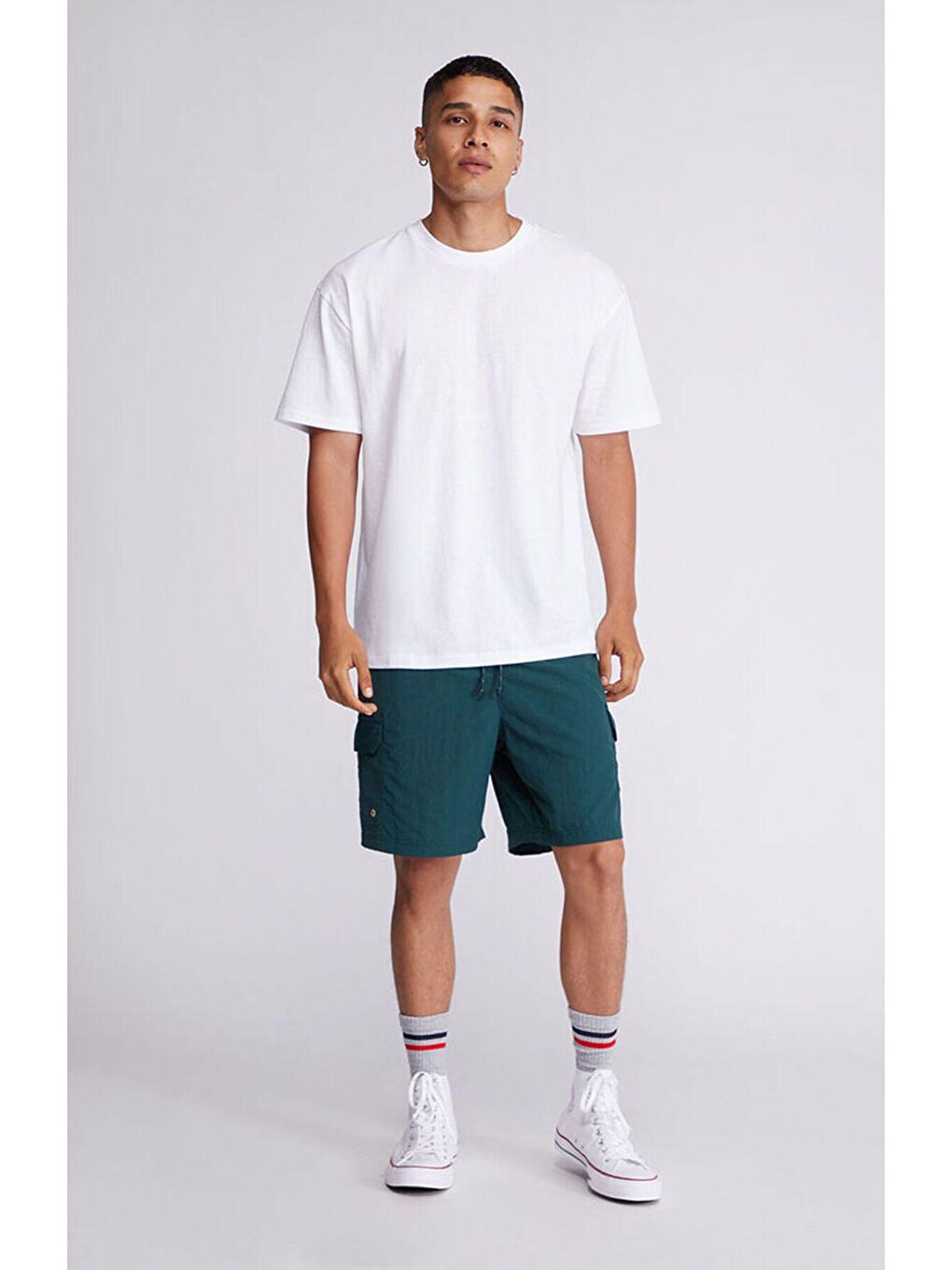 Erkek Beyaz %100 Pamuk Relaxed Rahat Kesim Bisiklet Yaka Kısa Kollu Tişört-1